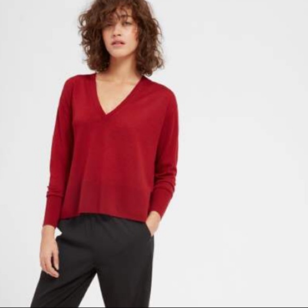 Everlane luxe square v-neck Merino red